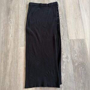 Open Edit Ribbed Black Side-Button Pencil Skirt